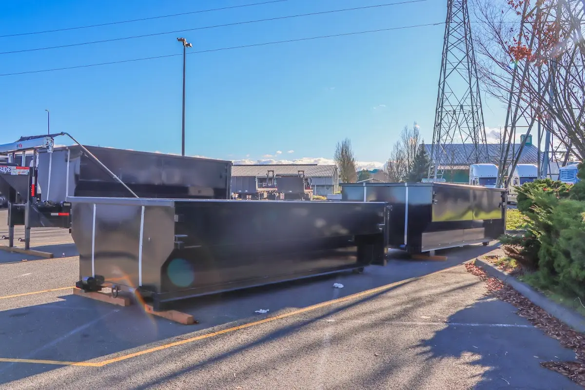Roll-off dumpster ready for waste disposal at job site for 2 Yard Dumpster Rental in Mammoth Lakes